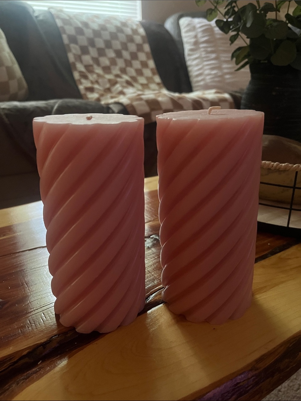 Pink Spiral Pillar Candles - Set of 2